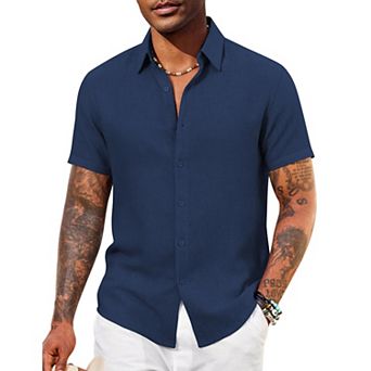 COOFANDY Mens Casual Summer Shirt Short Sleeve Beach Button Down Shirts Cruise Resort Wear