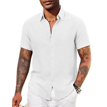 COOFANDY Mens Casual Summer Shirt Short Sleeve Beach Button Down Shirts Cruise Resort Wear