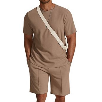 COOFANDY Mens 2 pc Outfits Casual T Shirt and Shorts Set Fashion Summer Short Sleeve Cotton