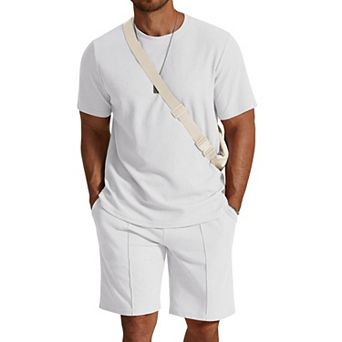 COOFANDY Mens 2 pc Outfits Casual T Shirt and Shorts Set Fashion Summer Short Sleeve Cotton