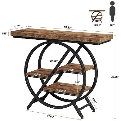 4 Tier Console Table, Industrial Entryway Table, Geometric Metal Frame