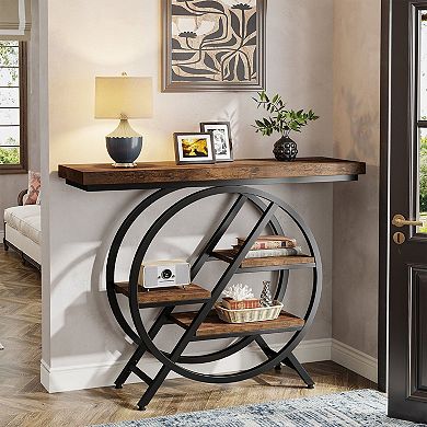 4 Tier Console Table, Industrial Entryway Table, Geometric Metal Frame