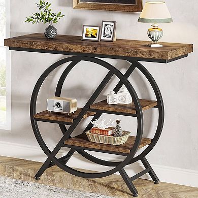 4 Tier Console Table, Industrial Entryway Table, Geometric Metal Frame