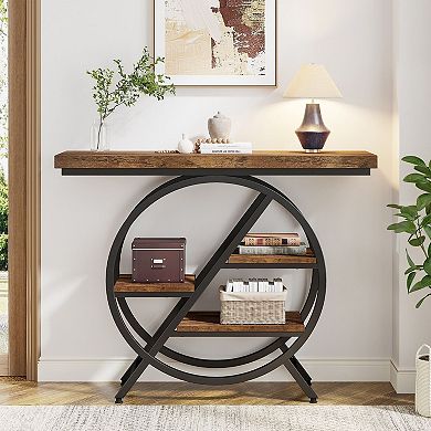 4 Tier Console Table, Industrial Entryway Table, Geometric Metal Frame