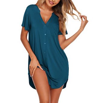 Ekouaer Nightgowns for Women Soft Cotton Sleep Shirt Short Sleeve Button Down Nightshirt