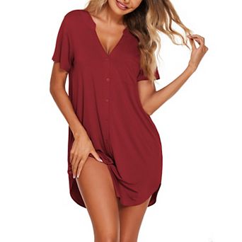 Ekouaer Nightgowns for Women Soft Cotton Sleep Shirt Short Sleeve Button Down Nightshirt