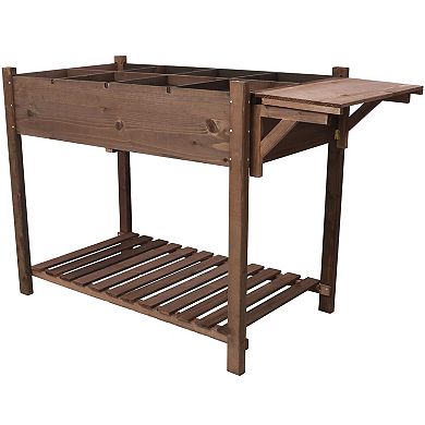 Raised Garden Bed with 8 Grow Grids & Foldable Side Shelf, Elevated Wooden Planter Box for Backyard