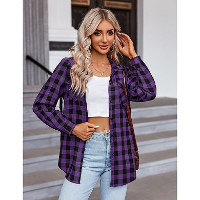 Zeagoo Womens Flannel Shirts Long/Roll Up Sleeve Collared Button Down Plaid Shirt Casual Work Tops