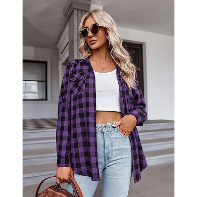 Zeagoo Womens Flannel Shirts Long/Roll Up Sleeve Collared Button Down Plaid Shirt Casual Work Tops