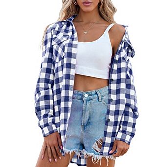 Zeagoo Womens Flannel Shirts Long/Roll Up Sleeve Collared Button Down Plaid Shirt Casual Work Tops