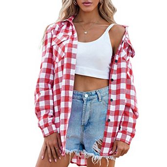 Zeagoo Womens Flannel Shirts Long/Roll Up Sleeve Collared Button Down Plaid Shirt Casual Work Tops