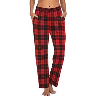 Ekouaer Women Pajama Pants Comfy Pj Bottom with Pockets Stretch Plaid Sleepwear and Plaid Medium