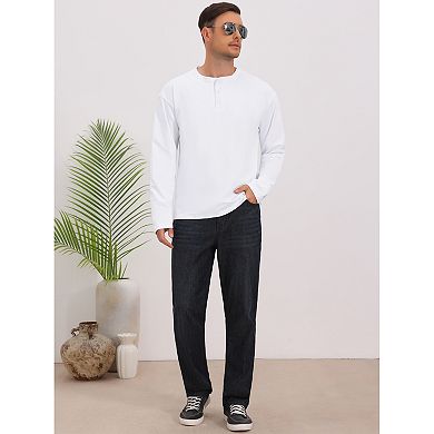 Men's Henley T-Shirts Long Sleeve Button Pullover Business Casual Shirt