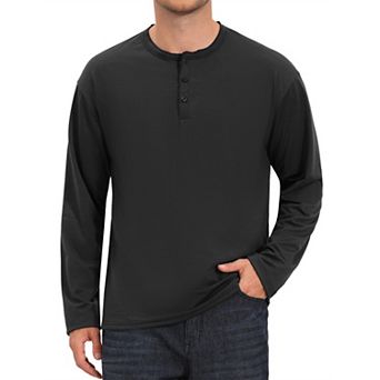 Men's Henley T-Shirts Long Sleeve Button Pullover Business Casual Shirt