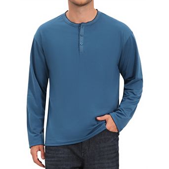 Men's Henley T-Shirts Long Sleeve Button Pullover Business Casual Shirt