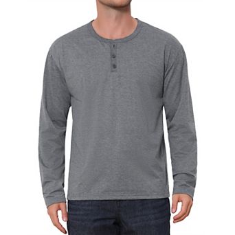 Men's Henley T-Shirts Long Sleeve Button Pullover Business Casual Shirt