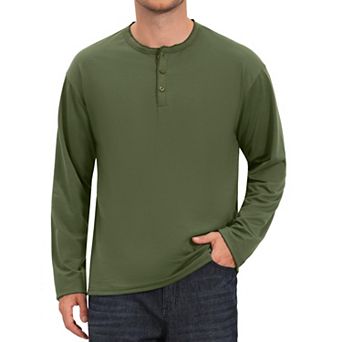 Men's Henley T-Shirts Long Sleeve Button Pullover Business Casual Shirt