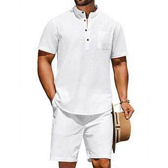 COOFANDY Men' Summer Beach Outfits 2 pc Linen Sets for Men Casual Vacation Short Sleeve Shirts