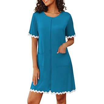 Ekouaer Women Zip Up Robe Lightweight Housecoats with Pockets Knee Length Short Bathrobes Soft