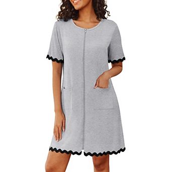 Ekouaer Women Zip Up Robe Lightweight Housecoats with Pockets Knee Length Short Bathrobes Soft