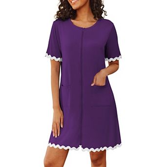 Ekouaer Women Zip Up Robe Lightweight Housecoats with Pockets Knee Length Short Bathrobes Soft