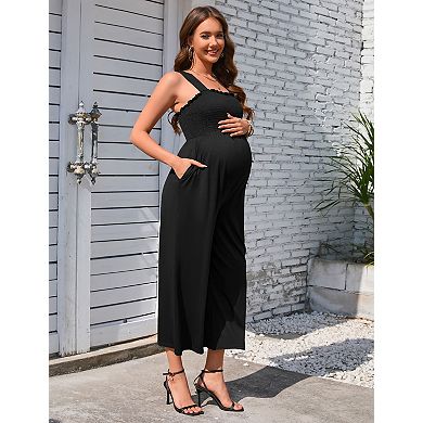 Women's Maternity Sleeveless Jumper Wide Leg Pants