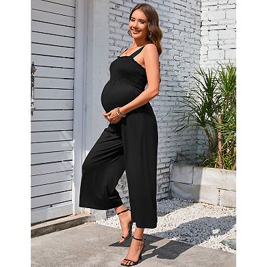 Women's Maternity Sleeveless Jumper Wide Leg Pants