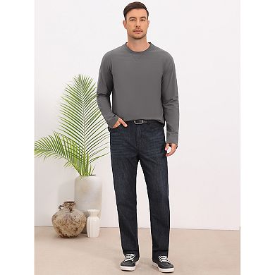 Men's Cotton T-Shirts Long Sleeve Crewneck Lightweight Pullover T-Shirt