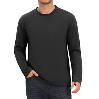 Men's Cotton T-Shirts Long Sleeve Crewneck Lightweight Pullover T-Shirt