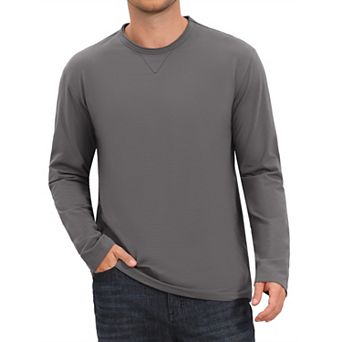 Men's Cotton T-Shirts Long Sleeve Crewneck Lightweight Pullover T-Shirt
