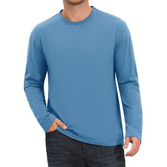 Men's Cotton T-Shirts Long Sleeve Crewneck Lightweight Pullover T-Shirt