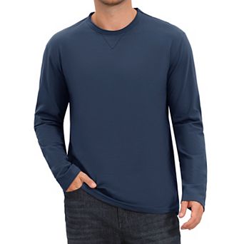 Men's Cotton T-Shirts Long Sleeve Crewneck Lightweight Pullover T-Shirt