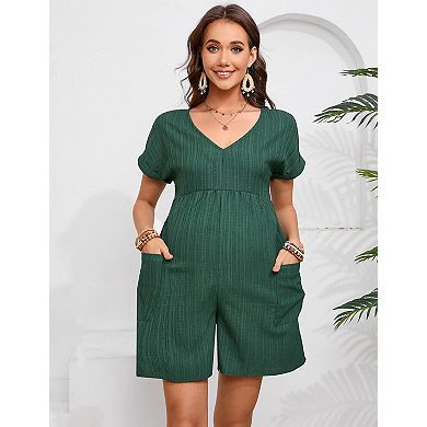 Women's Maternity Short Sleeve V-Neck Romper Summer Jumpsuit