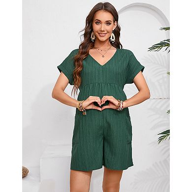 Women's Maternity Short Sleeve V-Neck Romper Summer Jumpsuit
