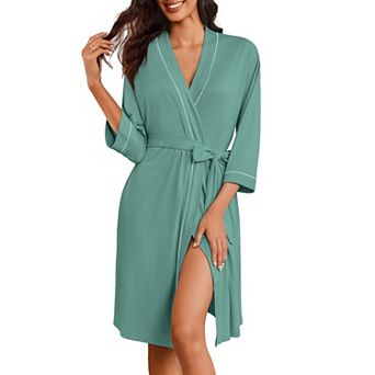 Ekouaer Women Kimono Robe Knee Length Knit Bathrobe Lightweight 3/4 Sleeve Loungewear Soft