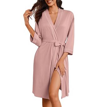 Ekouaer Women Kimono Robe Knee Length Knit Bathrobe Lightweight 3/4 Sleeve Loungewear Soft
