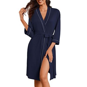 Ekouaer Women Kimono Robe Knee Length Knit Bathrobe Lightweight 3/4 Sleeve Loungewear Soft