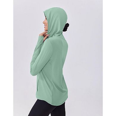Pinspark Women's Hooded Running Jacket Sun Protection Full Zip Slim Fit Active Jacket with Pockets