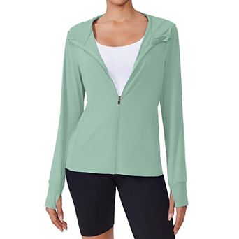 Pinspark Women's Hooded Running Jacket Sun Protection Full Zip Slim Fit Active Jacket with Pockets