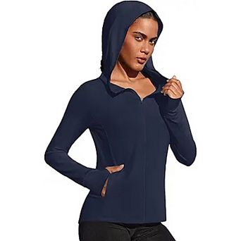 PINSPARK Women's Hooded Running Jacket Sun Protection Full Zip Slim Fit Active Jacket with Pockets