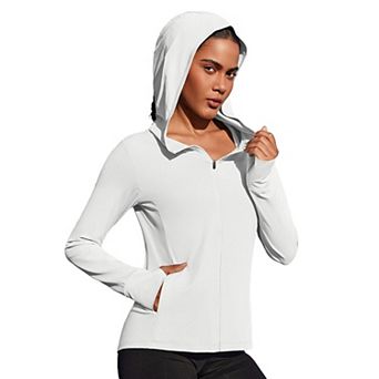 PINSPARK Women's Hooded Running Jacket Sun Protection Full Zip Slim Fit Active Jacket with Pockets