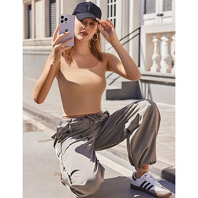 Zeagoo Womens Cropped Tank Tops Summer Square Neck Double Layer Slim Fitted Y2k Crop Top