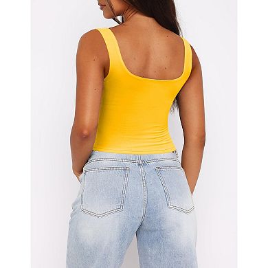 Zeagoo Womens Cropped Tank Tops Summer Square Neck Double Layer Slim Fitted Y2k Crop Top