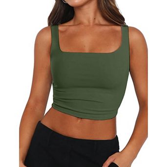 Zeagoo Womens Cropped Tank Tops Summer Square Neck Double Layer Slim Fitted Y2k Crop Top