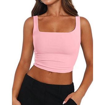 Zeagoo Womens Cropped Tank Tops Summer Square Neck Double Layer Slim Fitted Y2k Crop Top