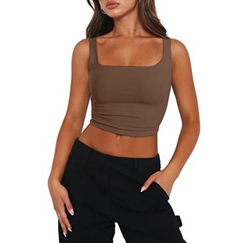 Zeagoo Womens Cropped Tank Tops Summer Square Neck Double Layer Slim Fitted Y2k Crop Top