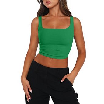 Zeagoo Womens Cropped Tank Tops Summer Square Neck Double Layer Slim Fitted Y2k Crop Top