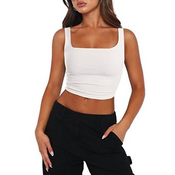 Zeagoo Womens Cropped Tank Tops Summer Square Neck Double Layer Slim Fitted Y2k Crop Top