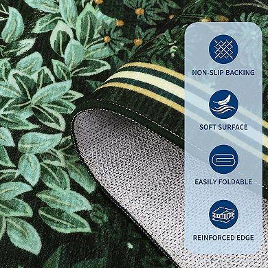 Modern Botanical Area Rug Machine Washable Low Pile Pet Friendly Foldable Floor Cover for Bedroom