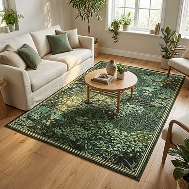 Modern Botanical Area Rug Machine Washable Low Pile Pet Friendly Foldable Floor Cover for Bedroom